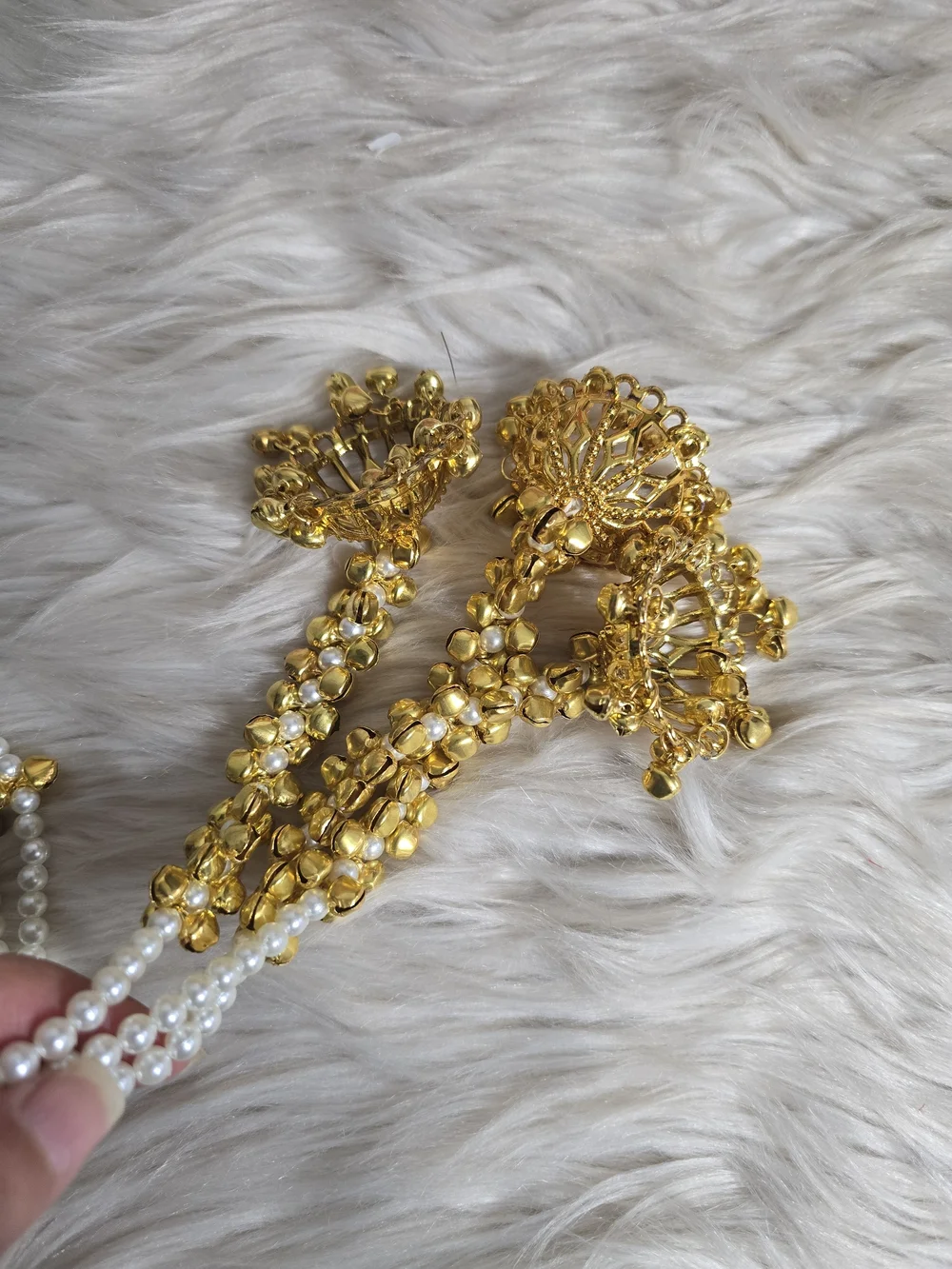 Gold & White Faux Pearl Kashmiri Paranda